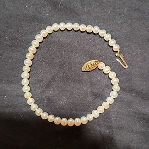 Vintage Designer Royal Touch 10K Yellow Gold White Pearl Beaded Tennis Bracelet